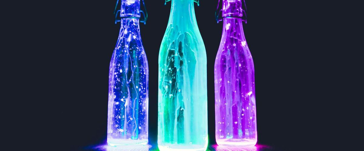 Wide abstract horizon with glowing cyan neon light path